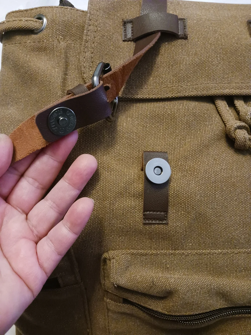 Greg Norman Collection Brown Canvas Backpack with Leather Trim